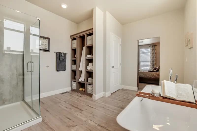 Pecan bathroom home features