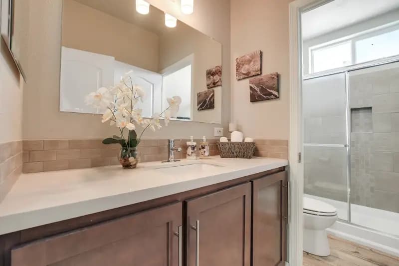 Pecan bathroom home features